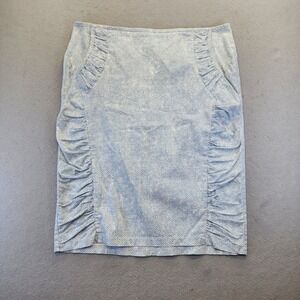 Ronen Chen Blue White Chevron Ruched Pencil Skirt Size 6 Herringbone Made Israel